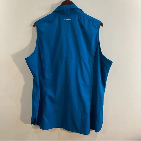 COLUMBIA Sz 2X  Short Sleeve Button Up Omni-Shade Dark Turquoise Blouse Pockets - Picture 8 of 12
